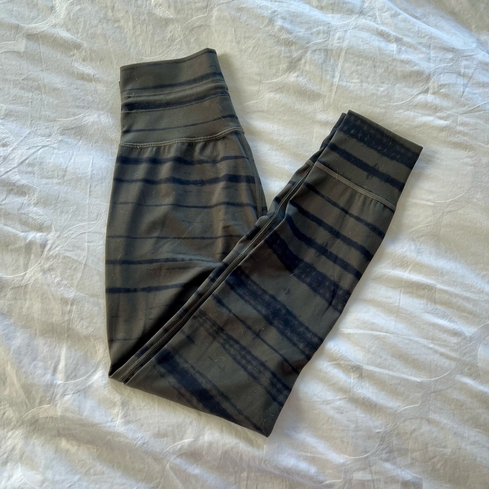 Vuori Olive Green and Black Striped Leggings